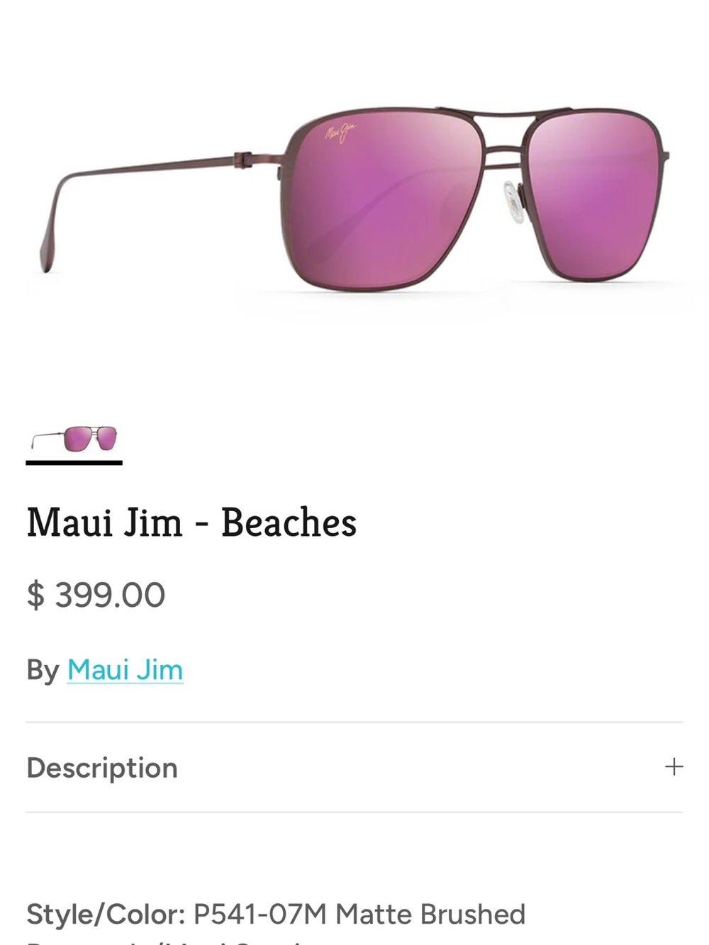 Maui Jim beaches UnisexGold Metal Aviator Sunglasses with Mirror Lenses - Picture 2 of 8